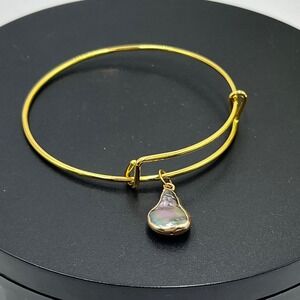 Freshwater Gray Baroque Pearl Charm Adjustable Gold Plated Wire Bracelet